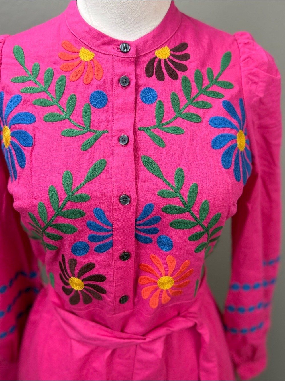 Boden NWT Pink Ava Linen Blend Floral Embroidered Dress Sz 2 Wedding Guest - Picture 5 of 14